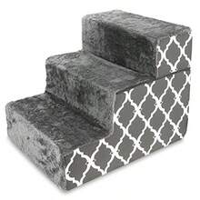 Escaleras/Escalones Plegables De Espuma Para Mascotas De Color Gris Oscuro Con Estampado De Celosía O Peldaños Para Perros Y Gatos 3 Peldaños - Estampado enrejado gris. - Ver 2