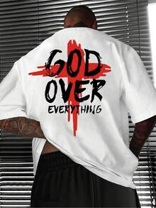 Camiseta casual de verano para hombre de manga corta - estampado God is in Control, tela ligera y transpirable, corte regular con cuello redondo, adecuada para uso casual, camiseta de cort - Negro - Ver 6