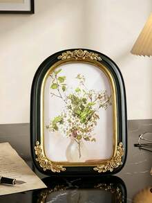 Black And Gold Vintage Arched Photo Frame, 5x7 And 8x10 Inch Vintage Photo Frame, Exquisite Black And Gold Floral Pattern, Handmade Textured Resin, Antique Style Photo Frame, Suitable For Wall Decor, Also As Wedding Bride Gift Or Holiday Gift. - A - View 7