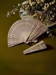 1/5/10pcs Vintage Hollow Carved Folding Hand Fan With Organza Pouch, Portable Decorative Sandalwood Handheld Fan, Suitable For Wedding Favors, Bridal Shower Gifts, Summer Party Decor, Church Events, Dance Performances, Guest Gifts, Banquets, Festivals, Outdoor Picnics, Stage Performances, Photo Props, Funerals, Meetings, Graduation Ceremonies And Housewarming Parties - Multicolor - View 2