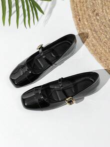 JiaYunNvXie Vintage Mary Jane Buckle Granny Shoes Plus Size Uniform Flat Shoes - Black - View 5