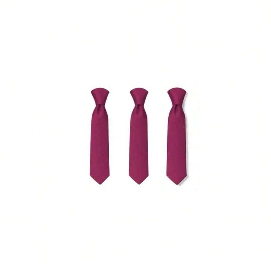 Set Of 3 Light Gray Ties For Groomsmen, Weddings, And Events - Rose Red - View 1