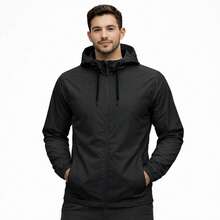 Waterproof Windbreaker Jacket With Lined Hood. - Black - View 4