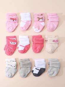 12 Pairs Baby Socks Solid Color Mid-Calf Socks Suitable For Daily Wear - Multicolor - View 4