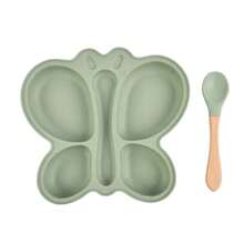 Silicone Baby Plate With Butterfly Shape And Suction Cup, Independent Eating Training Set, Fork And Spoon, Non-Slip Tableware Set, 2 Pieces - Dark Blue - View 8