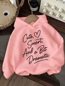 Toddler Letter Pattern Warm Hooded Sweatshirt - Pink - View 1