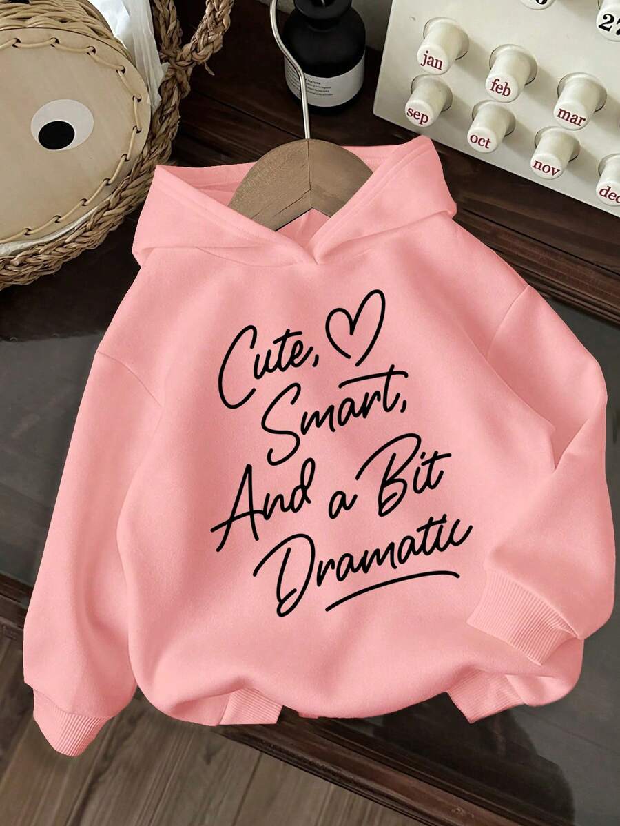 Toddler Letter Pattern Warm Hooded Sweatshirt - Pink - View 1