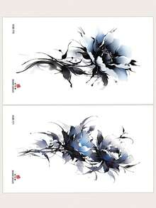 2件裝時尚酷感紋身貼紙，情侶紋身，黑色臨時紋身，一次性紋身，牡丹花，花卉印花，防水不反光，易於貼附與移除，非常逼真，適合男女腿部、足部、胸部、腿部、手臂、腰部、腹部紋身貼紙，音樂節派對用品 - 黑色 - 查看 8