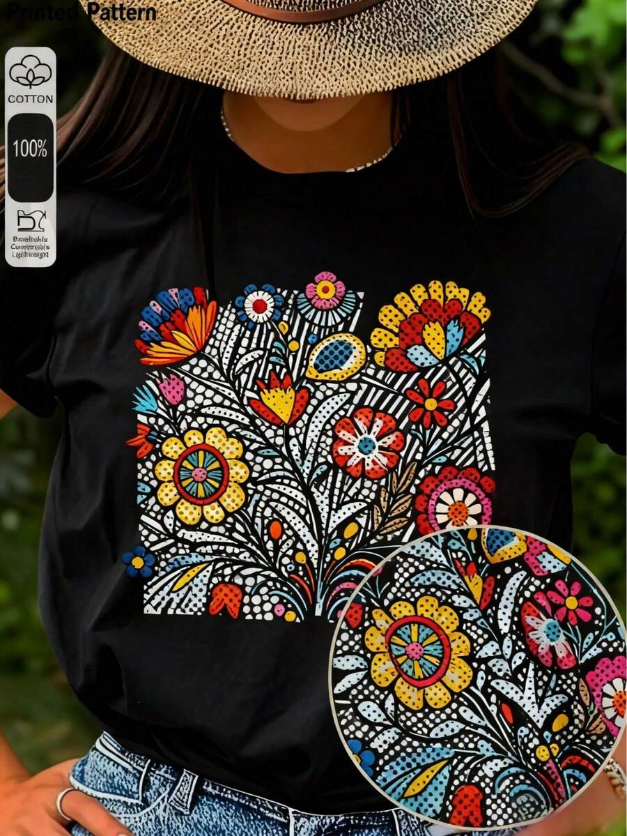 Women's Casual Printed T-Shirt, Short Sleeve And Round Neck, Local Urban Fashion Spring/Summer. Women's Blouses, Women's T-Shirts. 180g (S-XXXL) - 3 - 查看 1