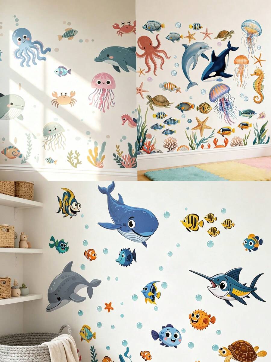 Miếng dán bồn tắm hình sứa thế giới đại dương hoạt hình, decal dán tường trang trí phòng trẻ em và nhà ở - Nhiều màu - Xem 1