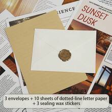 16pcs Multicolor Linen Texture Gift Envelopes With Letter Paper And Wax Seal, Vintage Invitation Envelopes For Cards And Wedding Invitation - A - View 16