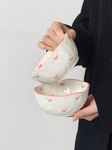 1個/2個/4個 INS風可愛釉下粉色愛心陶瓷碗，家用米飯碗、早餐燕麥碗、水果沙拉碗、義大利麵碗，節日禮物，送給家人和朋友的禮物 - 彩色 - 查看 6