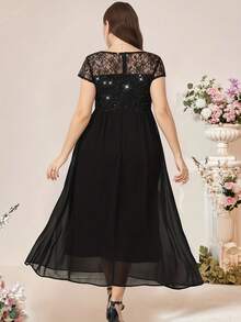 Talla Grande - Vestido de Encaje con Abertura en la Espalda y Ajuste en la Cintura para Mujer de Talla Grande - Negro - Ver 8