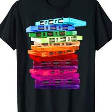 Camiseta Mixtape para hombre, informal, de manga corta, con estampado divertido, cuello redondo cómodo, para usar en todas las estaciones, estampado divertido, corte regular con tela ligeram - negro - Ver 2