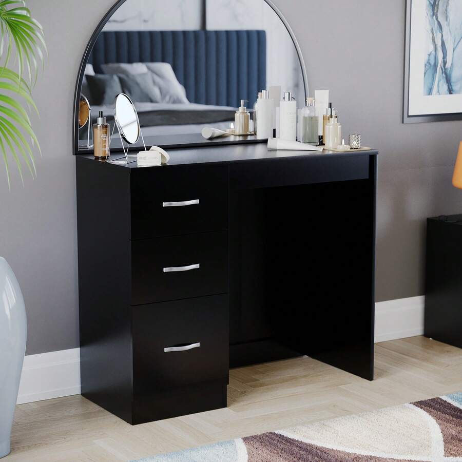 Home Discount Vida Designs Riano 3 Drawer Dressing Vanity Table Makeup Bedroom Furniture Storage Unit Desk Beauty Spacious Countertop Easy To Build - Black - Black - View 1