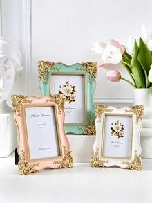 Rose Embossed Photo Frame, White Plastic Poster Display Frame, Home Decor Gift For Birthday, Graduation - Multicolor - View 1