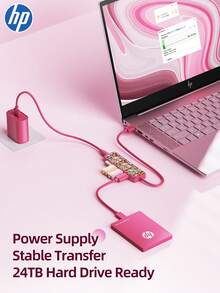 HP 4合1擴充塢，即插即用，附Type-C充電適配器2.0分接器USB集線器，相容Apple筆電轉換器，支援4K投影PD充電，4合1擴充塢，手繪油畫花卉風格(USB2.0*4, Type-C*1)，夏季禮物 - 查看 7