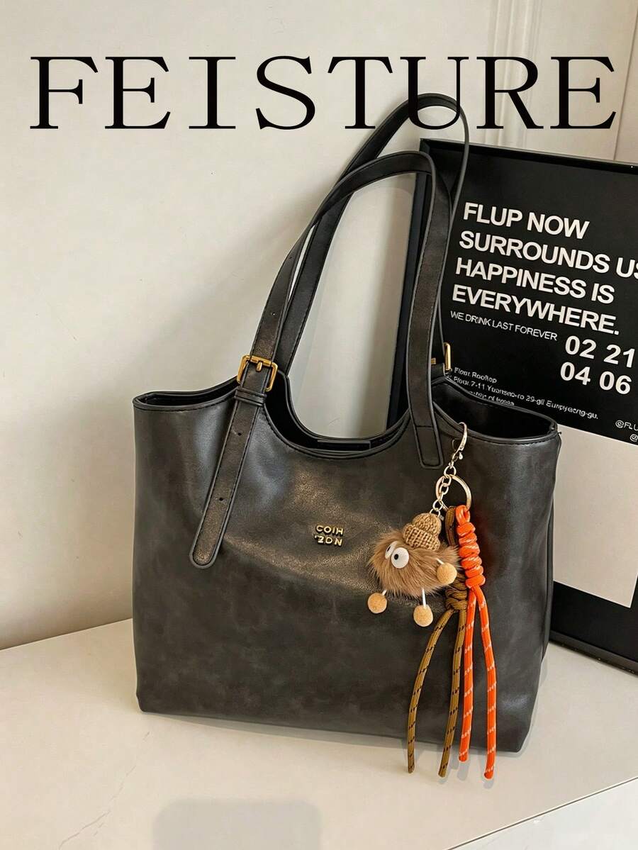 Large Capacity Daily Commute Shoulder Bag, Fashionable Tote Bag, Magnetic Closure, With Pendant, Suitable For Daily Outing, Dating, Commuting