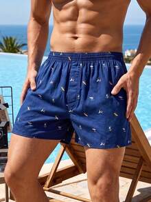 1pc Men's Mixed Color Print Alro Boxer Briefs Comfortable Casual Boxer Briefs Pajama Pants - Multicolor - View 1