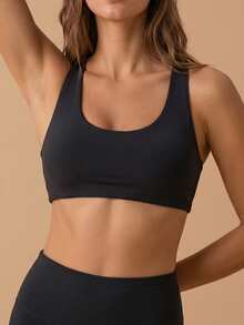 ATTRACO Women's Criss-Cross Heart Racerback Sports Bra, Yoga Padded Crop Top For Workout - Black - View 1