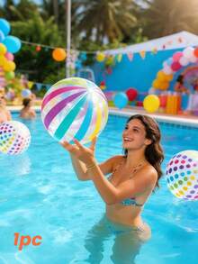Ballon de plage gonflable à pois & rayures - Fabriqué en matériau PVC durable, ce ballon de plage d'été présente un design ludique avec des pois et des rayures arc-en-ciel. Idéal pour les décorations de fête à la piscine et les jeux d'eau - multicolore - Voir 2