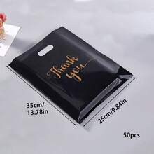 100个/50个/20个可重复使用的黑色塑料购物袋 - 适合礼物、圣诞节、派对、商店和精品店 - 50pcs - 查看 10