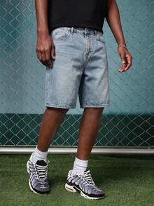 Men's Casual Fashion Street Loose Wide Leg Jeans Shorts With Side Pockets, Suitable For Daily Commute, Summer  Jorts Men - Blue - View 8