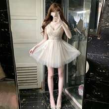 Women Short Dresses - Apricot - View 3