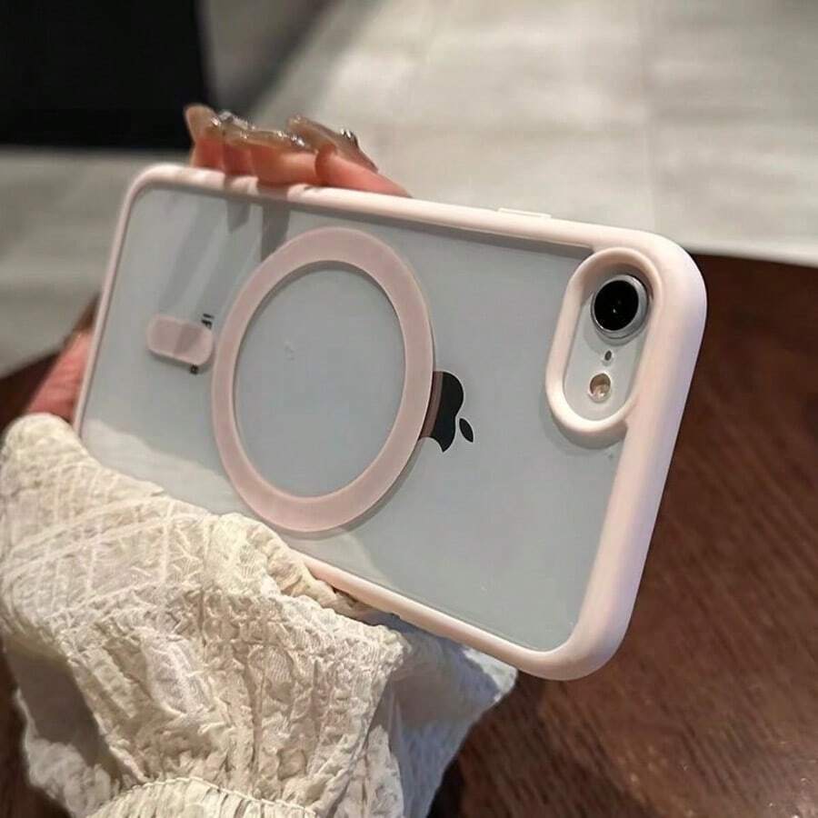 Luxury Magnetic Wireless Charging Protective Case Compatible With Apple 17E 7 8 SE2022 SE2020 17 16 15 14 13 12 11 SE3 7PLUS 8Plus 16e 13mini 12mini, With Soft Bumper And Transparent Hard Backplate, Apple Phone Case, Apple 17promax Protective Case, Summer - Pink - View 1
