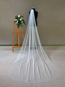1pc Bridal Veil With Faux Pearls, Suitable For Wedding, Photography Props, Registry Offices Headpiece With Hair Comb - Beige - View 14