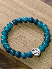Pulsera de loto con cuentas de piedra natural estilo memoria, enfocada en la sanación del Body y la mente, joyería de meditación hecha a mano con cuerda elástica, adecuada para uso diario y regalos - azul real - Ver 3