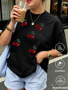 Diseño de camiseta de manga corta para parejas, ideal para la primavera/verano de 2026. Perfecta para usar tanto en interiores como en exteriores. Camiseta de verano vibrante para mujer. - Negro - Ver 1