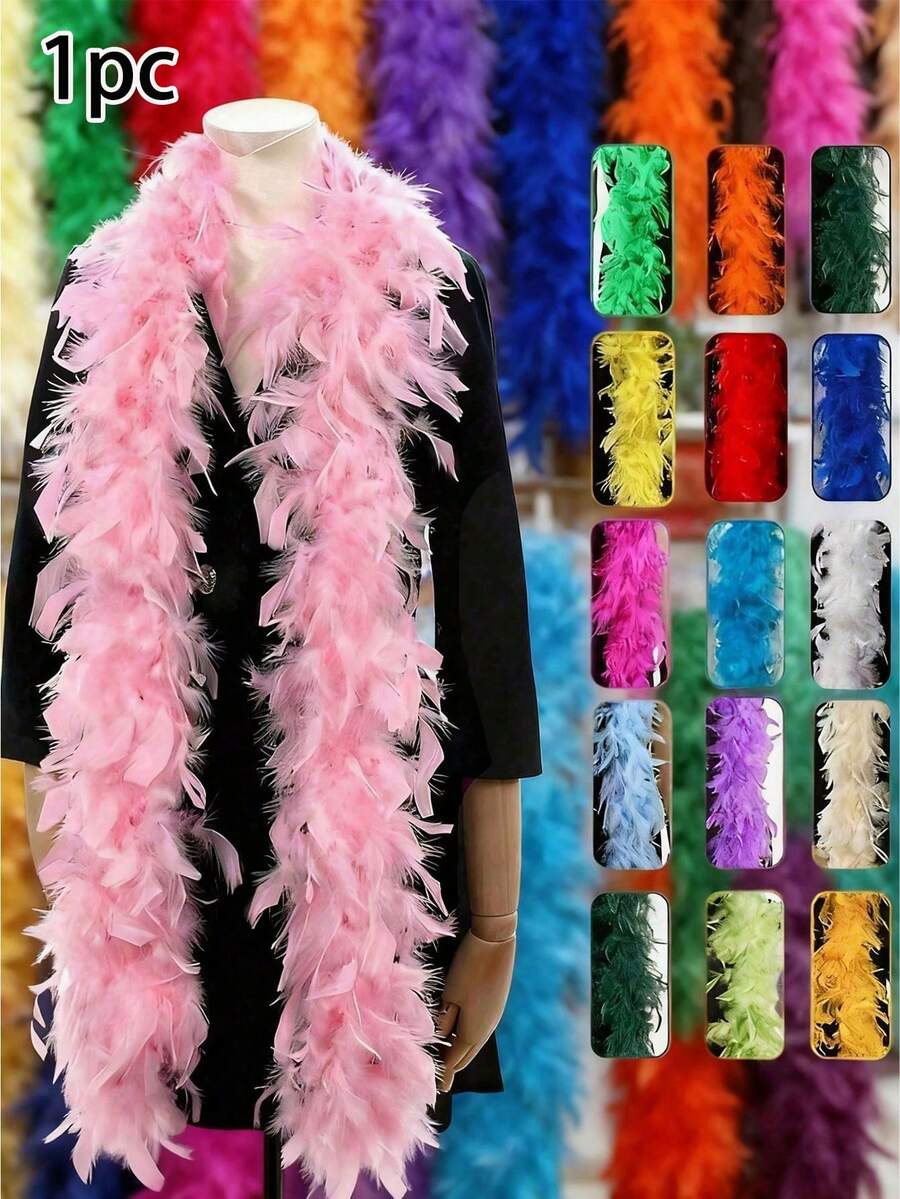 1pc Feathers Boa, Diy Party Dress Up Costume Accessories, Colorful Feather Boas, Scarf Decoration, Suitable For Birthday Party, Party Supplies - Multicolor - View 1