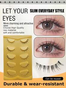 5 Pairs Japanese & Korean Sunflower Style Faux Mink Invisible Band Comfortable Curled Fluffy Lightweight Soft One-Piece Reusable False Eyelashes For Date And Travel - View 4