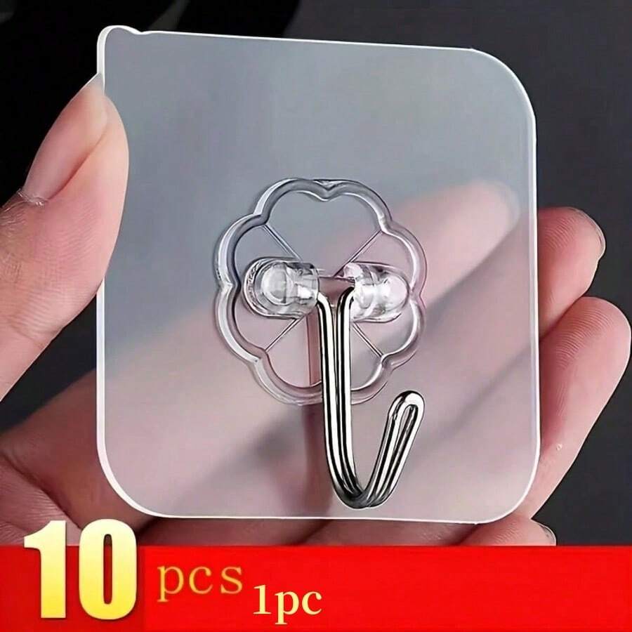 1个/10个装 强力透明粘性墙钩，防水PVC免打孔收纳架，强力吸盘挂钩，无缝多功能收纳，易于安装，适用于厨房、浴室、冰箱，母亲节/父亲节实用礼物