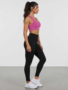 High-Compression Ribbed Top With Front Zipper And Removable Padding. - Sıcak Pembe - Görünüm 4