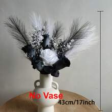1Set Artificial Black And White Roses, Reeds, 13pcs, Real Touch Suitable For Home Kitchen Decoration, Festivals, Wedding Bouquet Office Decoration (Black And White Matching) - Multicolor - View 6