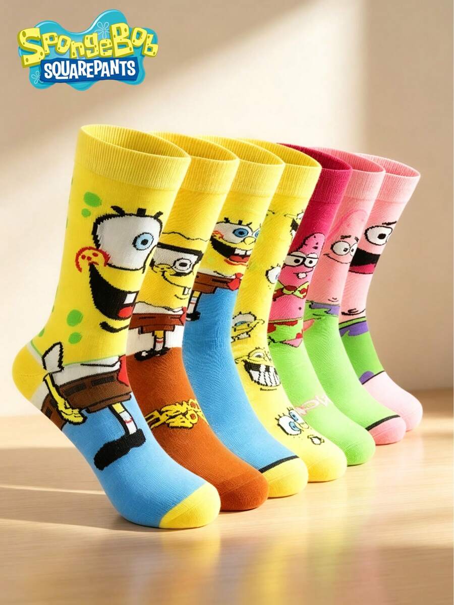SpongeBob SquarePants 7 Đôi/3 Đôi/1 Đôi Tất Nữ Cao Đến Bắp Chân, Dùng Cho Mọi Mùa, In Hoạt Hình Vui Nhộn & Độc Đáo, Biểu Cảm Thời Trang & Kỳ Quặc, Phân Loại Ngẫu Nhiên, Phù Hợp Cho Ở Nhà, Nghỉ Lễ, Thể Thao Và Mặc Hàng Ngày - Nhiều màu - Xem 1