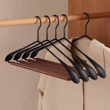 Premium Black Suit Hanger, Solid Wood And Metal Combination Thickened Heavy-Duty Hanger, With Anti-Slip Rubber Shoulder Pads, Space-Saving Design, Suitable For Coats, Suits, Jackets And Trousers, Multi-Functional Luxury Iron And Wood Hanger - View 4