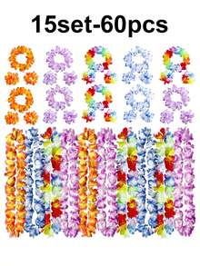 4/8/16/24/32/40/60/80pcs Hawaiian Lei Set, Tropical Flower Garland, Necklace And Bracelet, Hawaiian Lei Necklace, Tropical Hawaiian Floral Theme Party Favors, Tropical Hibiscus, Suitable For Summer Pool Party And Hawaiian Theme Party, Can Be Used For DIY Decoration, Masquerade And Party, Easter Gift, Holiday Wedding, Beach Birthday Decoration, Hawaiian Lei Party Supplies (Random Color) - Multicolor - View 9