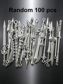 20/30/50/60/80/100pcs Mixed Vintage Silver Color Zinc Alloy Knight Sword, Gun And Bow Charms, Suitable For DIY Weapon Decorations, Jewelry Making And Crafts - Silver - View 17