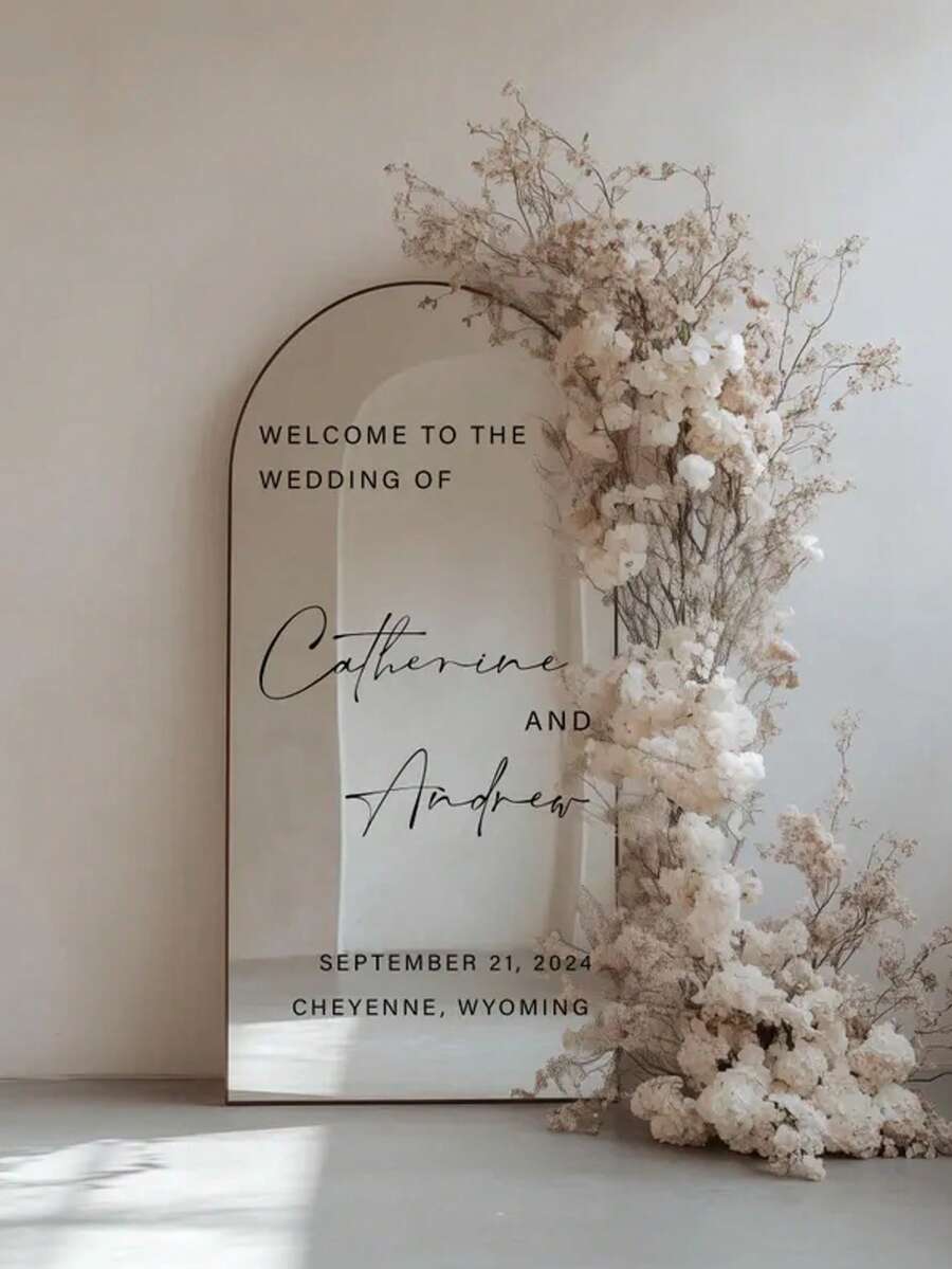 客製化鏡面貼紙婚禮貼紙 - 婚禮標誌裝飾 DIY 婚禮貼紙 - 鏡面貼紙歡迎來到婚禮鏡面貼紙 - 客製化鏡面雕刻貼紙 - 新婚夫婦 - 婚禮婚禮裝飾 / 現代婚禮歡迎標誌 / 個性化情侶姓名和日期 / 鏡面貼紙新娘派對 / 婚禮鏡面乙烯基貼紙適用於週年紀念、生日、家居裝飾、畢業、個人物品 - 彩色 - 查看 1