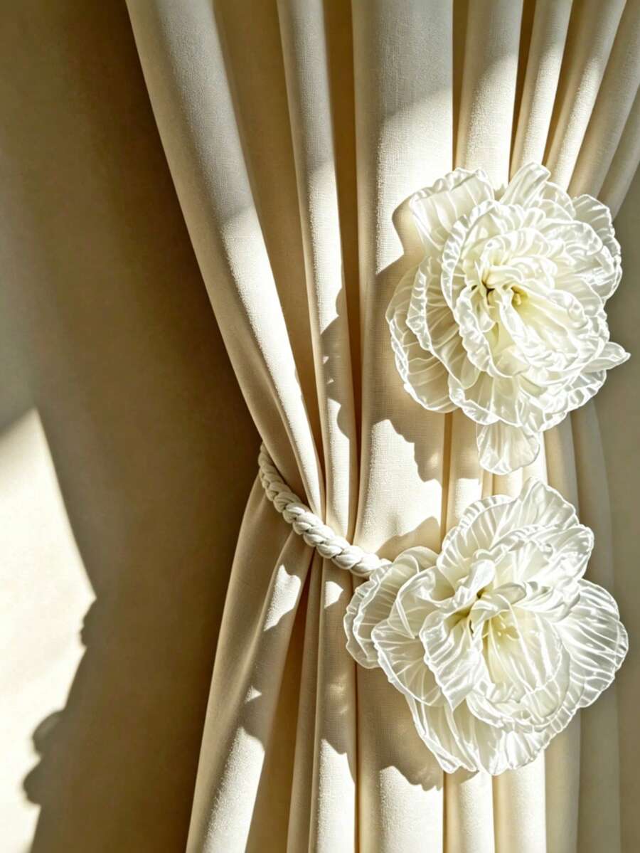 1 Stück/4 Stück elegante französische Blumen-Vorhanghalter, romantische große Rosen-Stoffblumen-Vorhangklammern, handgefertigtes dekoratives Vorhangzubehör, geeignet für Wohnzimmer und Schlafzimmer - Verschiedenfarbig - Übersicht 1