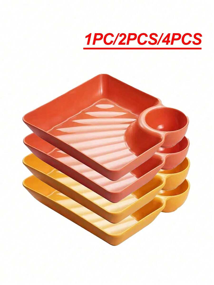 1个/2个/4个装纯色方形塑料蘸酱盘,甜点托盘,小吃盘,适用于盛放水果、饺子、薯条、寿司等,适用于家庭、餐厅、派对、舞会、办公室,父亲节礼物,母亲节礼物,送给朋友、男女朋友、家人、老师、同事的礼物,万圣节礼物,圣诞节礼物 - 橙+黃 - 查看 1