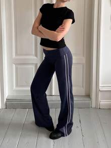 Women's Casual Slim Fit Flare Pants With Contrast Side Stripe, Suitable For Daily Commute And Sports - Black - View 4