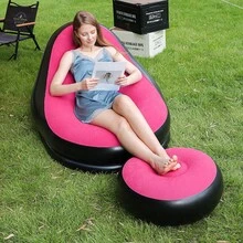 Silla inflable con reposapiés, sofá inflable con superficie aterciopelada para adultos, silla cojín de aire inflable cómoda, sofá inflable portátil impermeable, sofá inflable para camping - silla - Ver 10