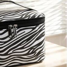 1pc High Street Style Zebra Print Makeup Bag, Black And White Classic Pattern, Large Capacity Handheld Design, Essential Travel Storage Bag For Students - Multicolor - View 3