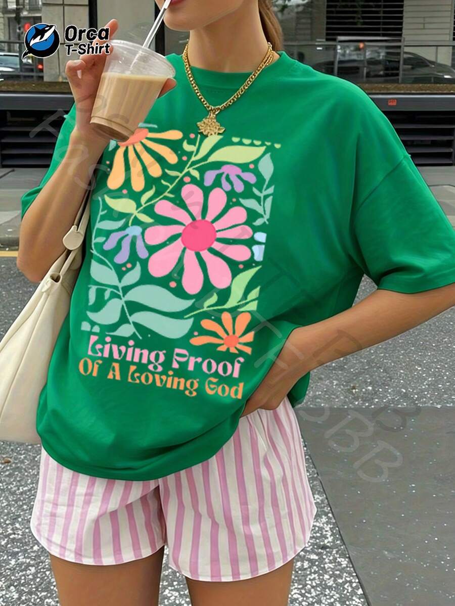 1 Women's Casual Short Sleeve T-Shirt Made Of 100% Cotton With Lemon Print From Amalfi, Ideal For Daily Outings, Wearing At Home Or As A Gift For Women. - 綠色 - 查看 1