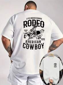 Men's Western Cowboy Print T-Shirt - Short Sleeve With Rodeo And Country Music Motifs, Breathable Knit Fabric, Wrinkle-Resistant Summer Casual Shirt - 黑色 - 查看 7