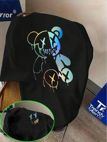 ChristmasTrendy Graphic Tee Featuring A Cool Bear Design With A Gradient Color Scheme.Short Sleeve Top Hot Item - 白色 - 查看 6